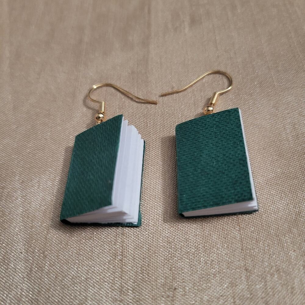 Cute Paper Mini Book Green Hook Earrings